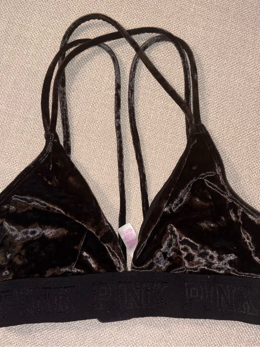 Victoria’s Secret Pink Black Crushed Velvet Strappy Bralette Sz XS